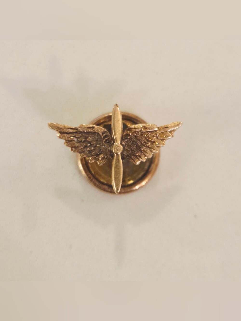 Edwards & Co WWI Air Corps Pilot Wings Propeller Solid 14k Gold Lapel Collar Pin